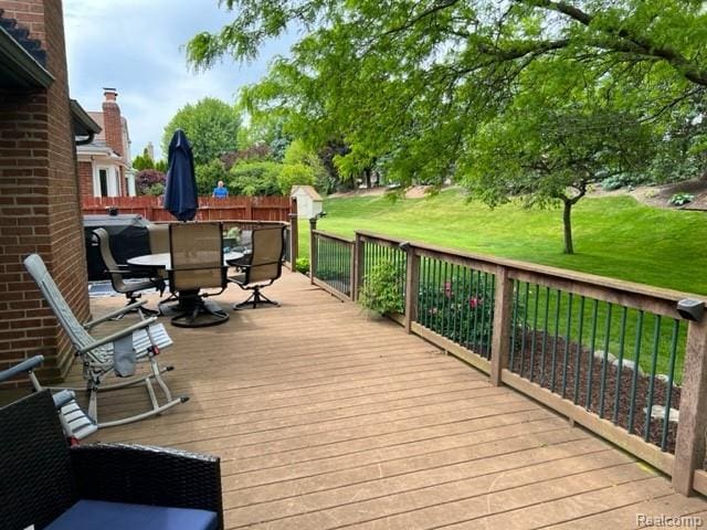 15743 Greenview, Fraser, MI 48026 - wooden deck with outdoor dining space and a yard