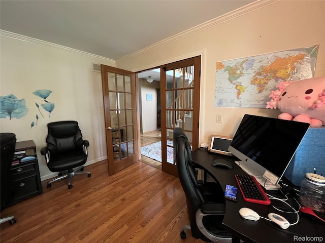 15743 Greenview, Fraser, MI 48026 - office space with french doors, wood finished floors, crown molding, and baseboards
