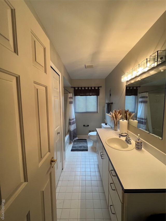 15743 Greenview, Fraser, MI 48026 - bathroom with tile patterned floors, vanity, toilet, and shower / bathtub combination with curtain
