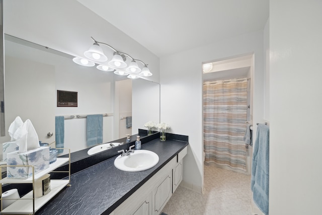 3732 Loch Dr, Highland, MI 48357 - bathroom featuring vanity, a shower with curtain, and baseboards