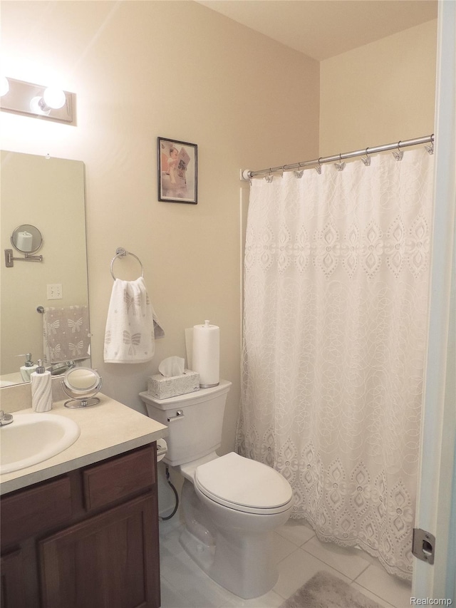 14478 Shadywood Dr, Sterling Heights, MI 48312 - full bathroom featuring vanity, toilet, tile patterned flooring, and a shower with shower curtain
