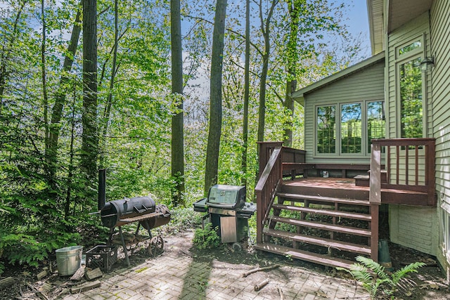 1506 Golfside Ct, Flushing, MI 48433 - view of patio featuring area for grilling, a deck, and stairs