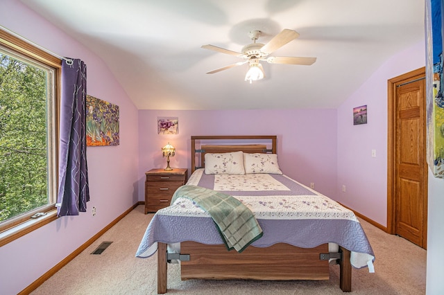 1506 Golfside Ct, Flushing, MI 48433 - bedroom with lofted ceiling, light carpet, baseboards, and a ceiling fan