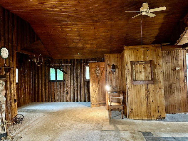 3788 Cedar Point Rd, Howell, MI 48843 - spare room featuring a ceiling fan, wooden walls, and wood ceiling