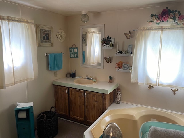 21576 Caberfae Hwy, Wellston, MI 49689 - bathroom with healthy amount of natural light, a bath, and vanity