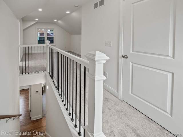 1149 Larkmoor Blvd, Berkley, MI 48072 - stairs featuring vaulted ceiling, baseboards, and recessed lighting