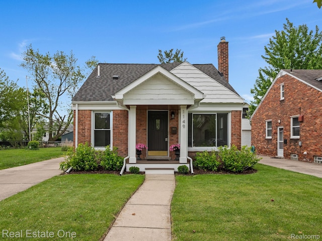 1149 Larkmoor Blvd, Berkley, MI 48072 - bungalow-style home with a shingled roof, a front lawn, a chimney, and brick siding
