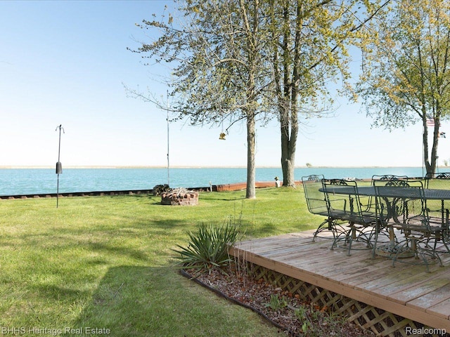 5222 S Channel Dr, Harsens Island, MI 48028 - view of grassy yard featuring a deck with water view