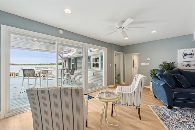 3761 Hunt Rd, Lapeer, MI 48446 - living area with a ceiling fan, light wood-style flooring, baseboards, and recessed lighting