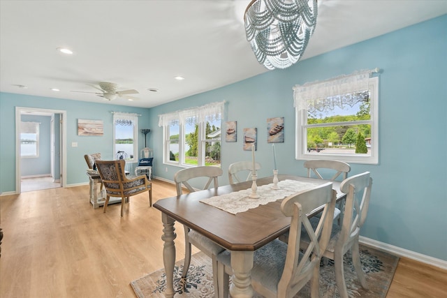 3761 Hunt Rd, Lapeer, MI 48446 - dining space featuring recessed lighting, baseboards, light wood finished floors, a chandelier, and a ceiling fan