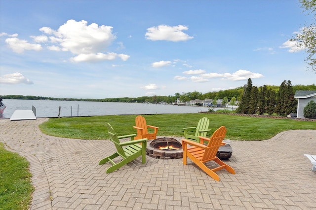 3761 Hunt Rd, Lapeer, MI 48446 - view of patio / terrace featuring an outdoor fire pit and a water view