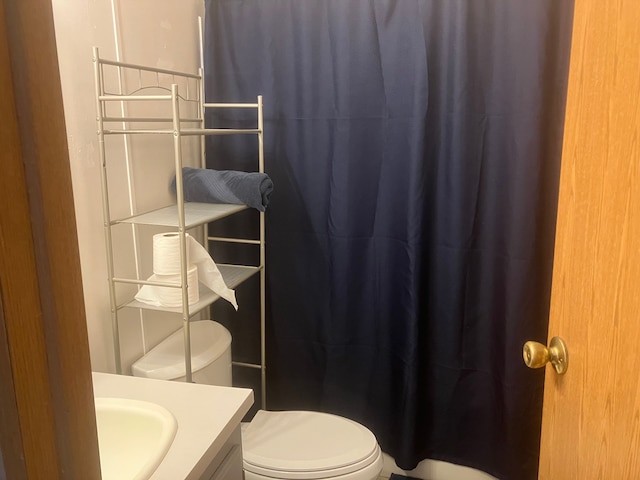 515 E Pond Vw, Morrice, MI 48857 - full bathroom with toilet, vanity, and a shower with shower curtain