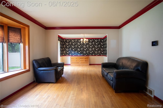 30571 Cedars Dr, Warren, MI 48093 - living room with wood-type flooring, crown molding, and baseboards