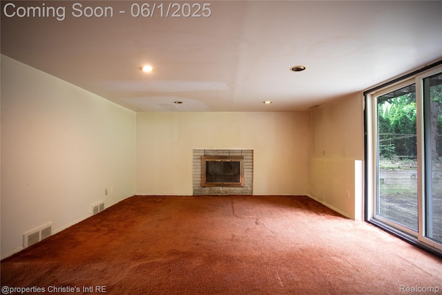 30571 Cedars Dr, Warren, MI 48093 - unfurnished living room featuring carpet floors, a fireplace, and recessed lighting