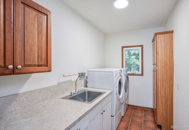 2264 W Maple Rd, Bloomfield Hills, MI 48301 - washroom with washer and clothes dryer, cabinet space, baseboards, and dark tile patterned floors