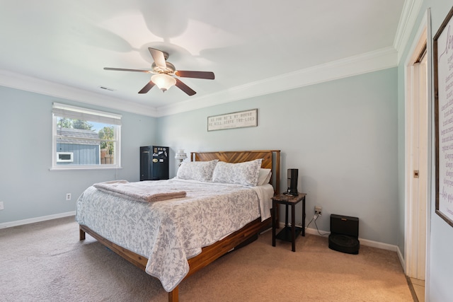 1255 Meadowood Dr, Waterford, MI 48327 - bedroom featuring light colored carpet, crown molding, baseboards, and a ceiling fan
