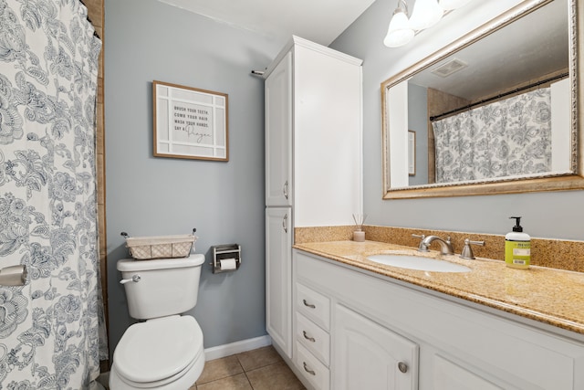 1255 Meadowood Dr, Waterford, MI 48327 - bathroom with vanity, tile patterned floors, toilet, and curtained shower