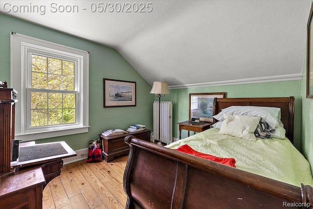 16109 E Jefferson Ave, Grosse Pointe Park, MI 48230 - bedroom with lofted ceiling, light wood-type flooring, multiple windows, baseboards, and radiator