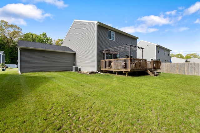 25596 Forest Dr, Mattawan, MI 49071 - back of house featuring a deck, a pergola, and central AC