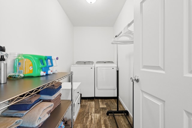 25596 Forest Dr, Mattawan, MI 49071 - washroom with washer and dryer and dark wood-style floors