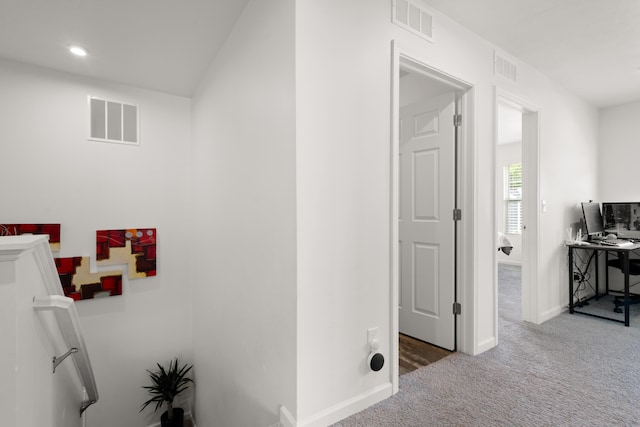 25596 Forest Dr, Mattawan, MI 49071 - hallway featuring carpet, baseboards, recessed lighting, and a desk