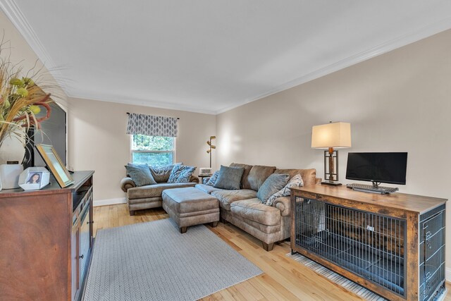 6550 Avon Dr, Brighton, MI 48116 - living area featuring ornamental molding, wood finished floors, and baseboards