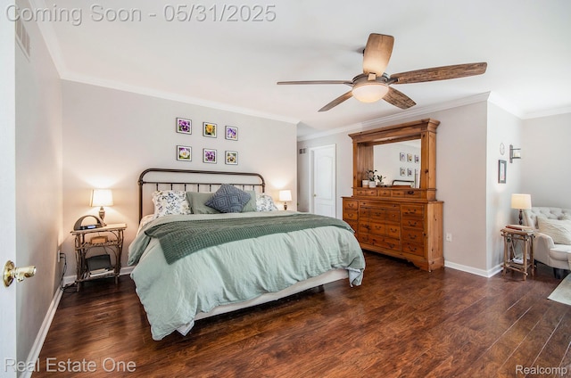 3088 Exeter Dr, Milford, MI 48380 - bedroom with baseboards, ornamental molding, wood finished floors, and a ceiling fan