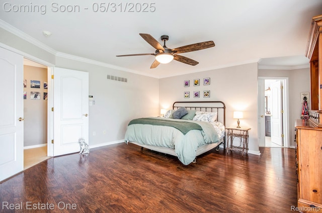3088 Exeter Dr, Milford, MI 48380 - bedroom with wood finished floors, ornamental molding, baseboards, and a ceiling fan
