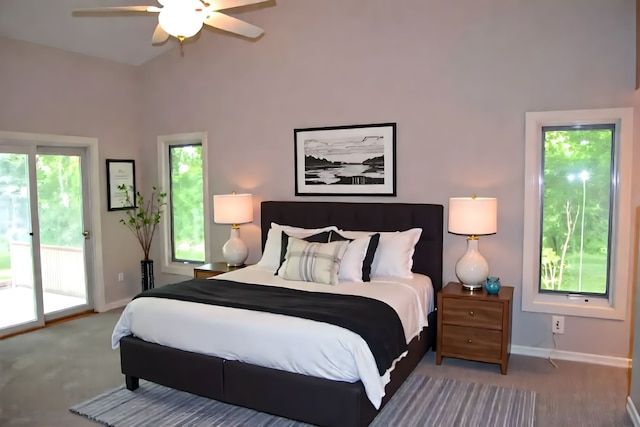 37695 Burton Dr, Farmington Hills, MI 48331 - carpeted bedroom featuring access to outside, baseboards, and ceiling fan