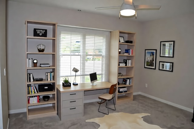 37695 Burton Dr, Farmington Hills, MI 48331 - home office with light colored carpet, a ceiling fan, and baseboards