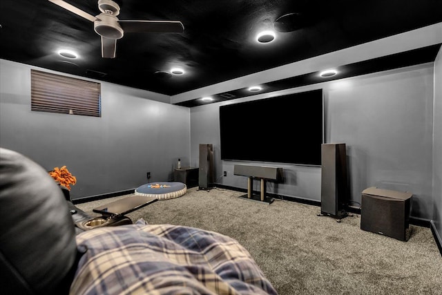 37695 Burton Dr, Farmington Hills, MI 48331 - cinema room featuring carpet, baseboards, and a ceiling fan