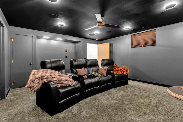 37695 Burton Dr, Farmington Hills, MI 48331 - carpeted home theater with a ceiling fan and baseboards