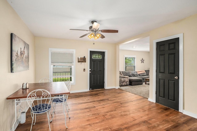 7917 E Harrison Rd, Breckenridge, MI 48615 - foyer featuring ceiling fan, wood finished floors, and baseboards