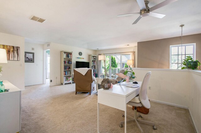 4049 Berkeley Ave Unit 25, Canton, MI 48188 - home office featuring light carpet, baseboards, and a ceiling fan