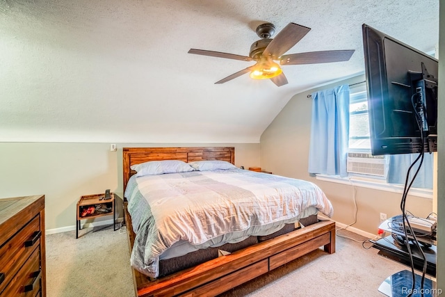 706 White Ave, Lincoln Park, MI 48146 - bedroom with vaulted ceiling, carpet floors, baseboards, ceiling fan, and a textured ceiling