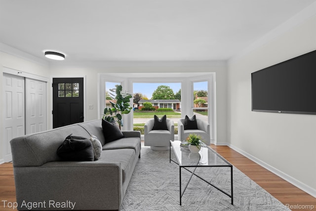 32525 Holden Dr, Warren, MI 48092 - living room featuring wood finished floors and baseboards