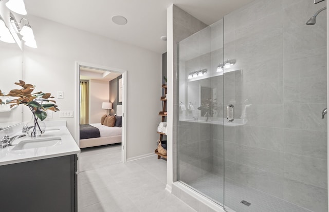 5136 Barnes Rd, Canton, MI 48188 - ensuite bathroom featuring a stall shower, double vanity, and tile patterned floors