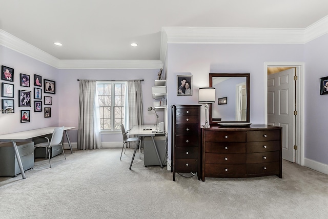 2129 Autumn Hill Dr, Ann Arbor, MI 48103 - carpeted bedroom featuring ornamental molding, an office area, baseboards, and recessed lighting