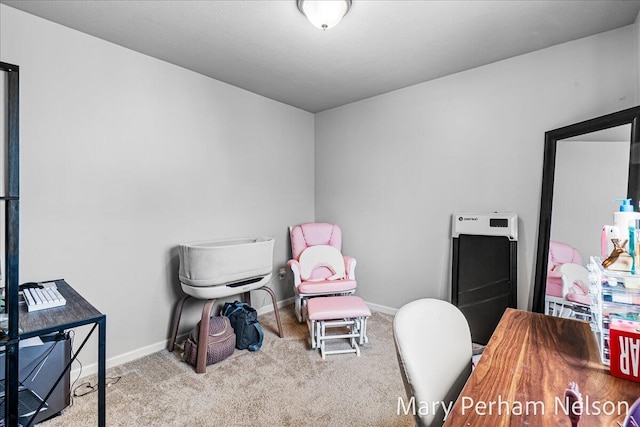 office space featuring carpet and baseboards