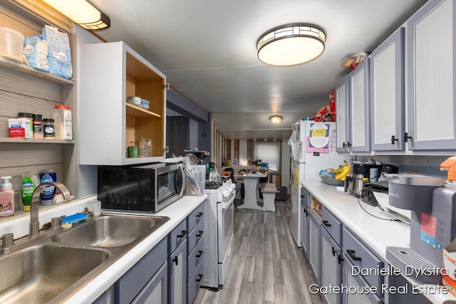 11660 Wren Dr, Lakeview, MI 48850 - kitchen featuring stainless steel microwave, a sink, light countertops, and light wood finished floors
