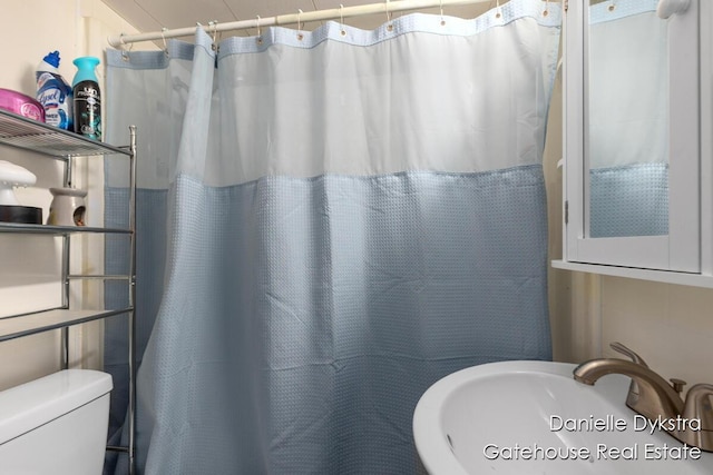 11660 Wren Dr, Lakeview, MI 48850 - bathroom with a sink, toilet, and curtained shower