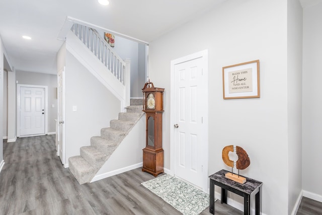 1426 Canton St, Detroit, MI 48207 - foyer with wood finished floors, recessed lighting, stairway, and baseboards