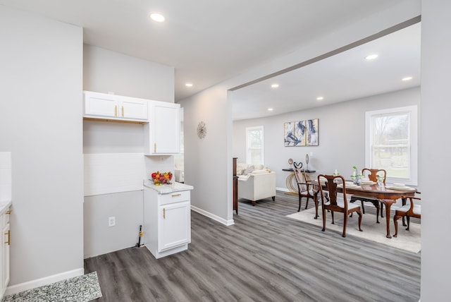 1426 Canton St, Detroit, MI 48207 - kitchen featuring wood finished floors, white cabinetry, recessed lighting, and baseboards