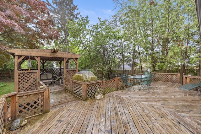 449 Spruce St, Wyandotte, MI 48192 - wooden terrace with a fenced backyard and outdoor dining area