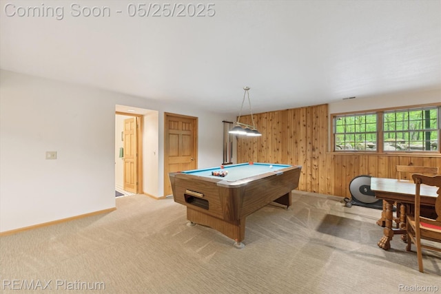 4121 Marsh Trl, Milford, MI 48380 - recreation room with wooden walls, billiards table, light carpet, and baseboards