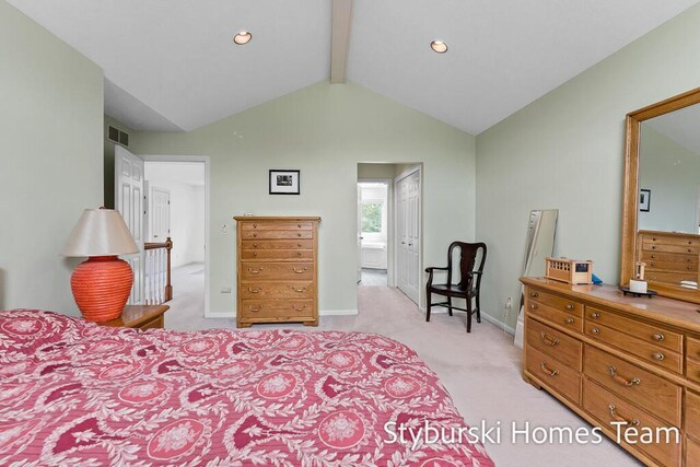 2490 Persimmon Pl NE, Belmont, MI 49306 - bedroom featuring light colored carpet, baseboards, connected bathroom, and recessed lighting