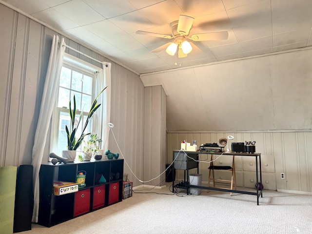 8251 Secor Rd, Lambertville, MI 48144 - carpeted office space featuring ceiling fan and lofted ceiling