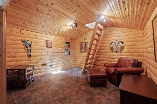 4624 Parman Rd, Stockbridge, MI 49285 - living room with lofted ceiling, wooden ceiling, and wooden walls