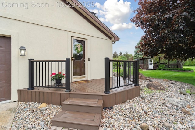 2232 Hayward St, Clio, MI 48420 - wooden terrace featuring an outdoor structure and a yard