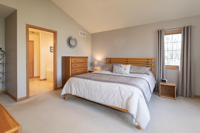 7130 Riesling St, Michigan, MI 49071 - bedroom with carpet, lofted ceiling, baseboards, and ensuite bath